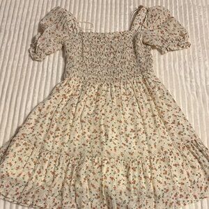 MINE Cream Dress with Rust & Olive Floral Print